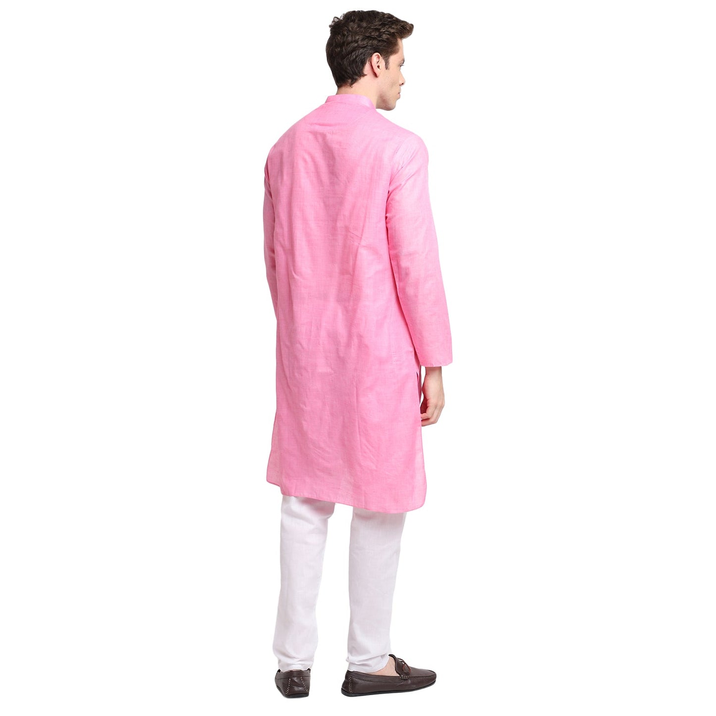 Pink-Peach Solid Cotton Blend Men's Kurta