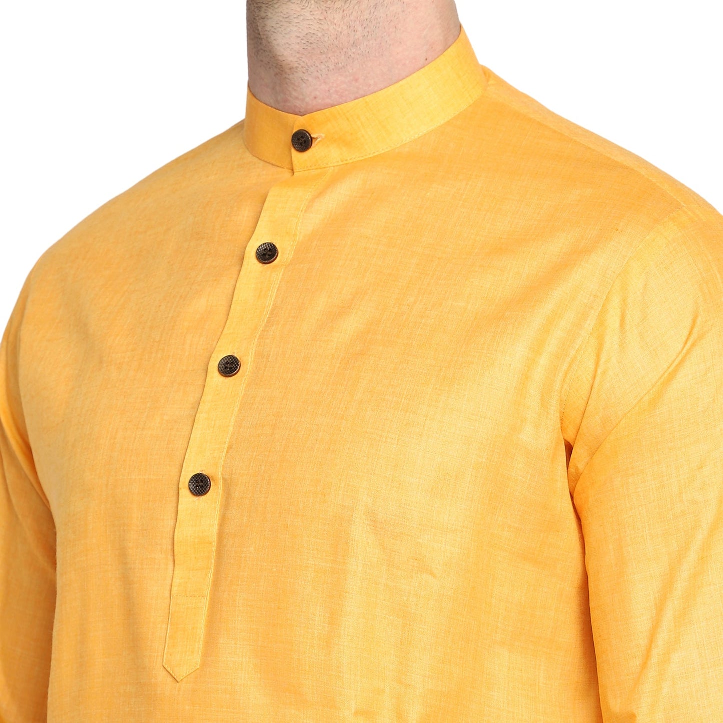 Mustard Yellow straight Cotton Blend Men's Kurta