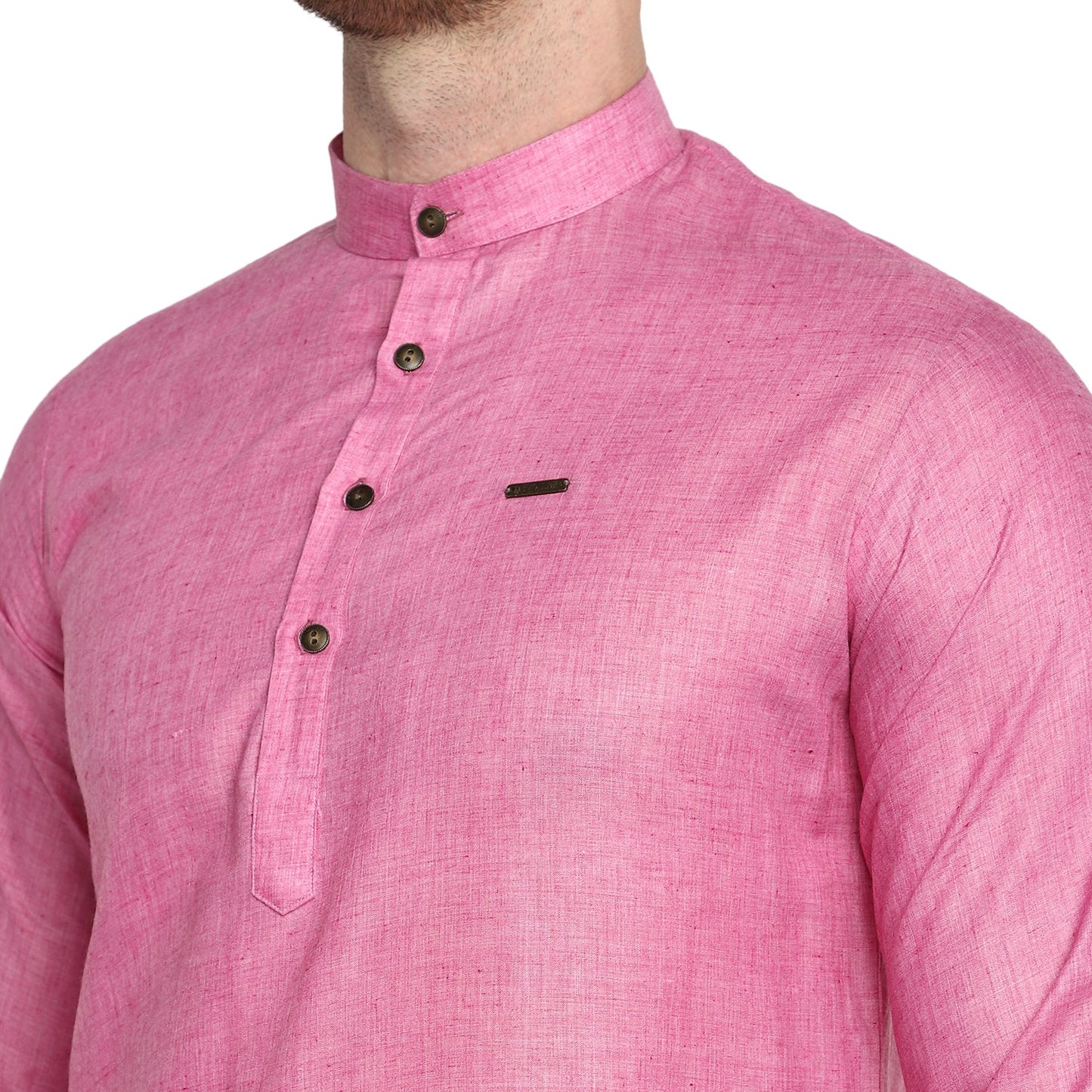 Pink Solid Straight Cotton Blend Men's Kurta