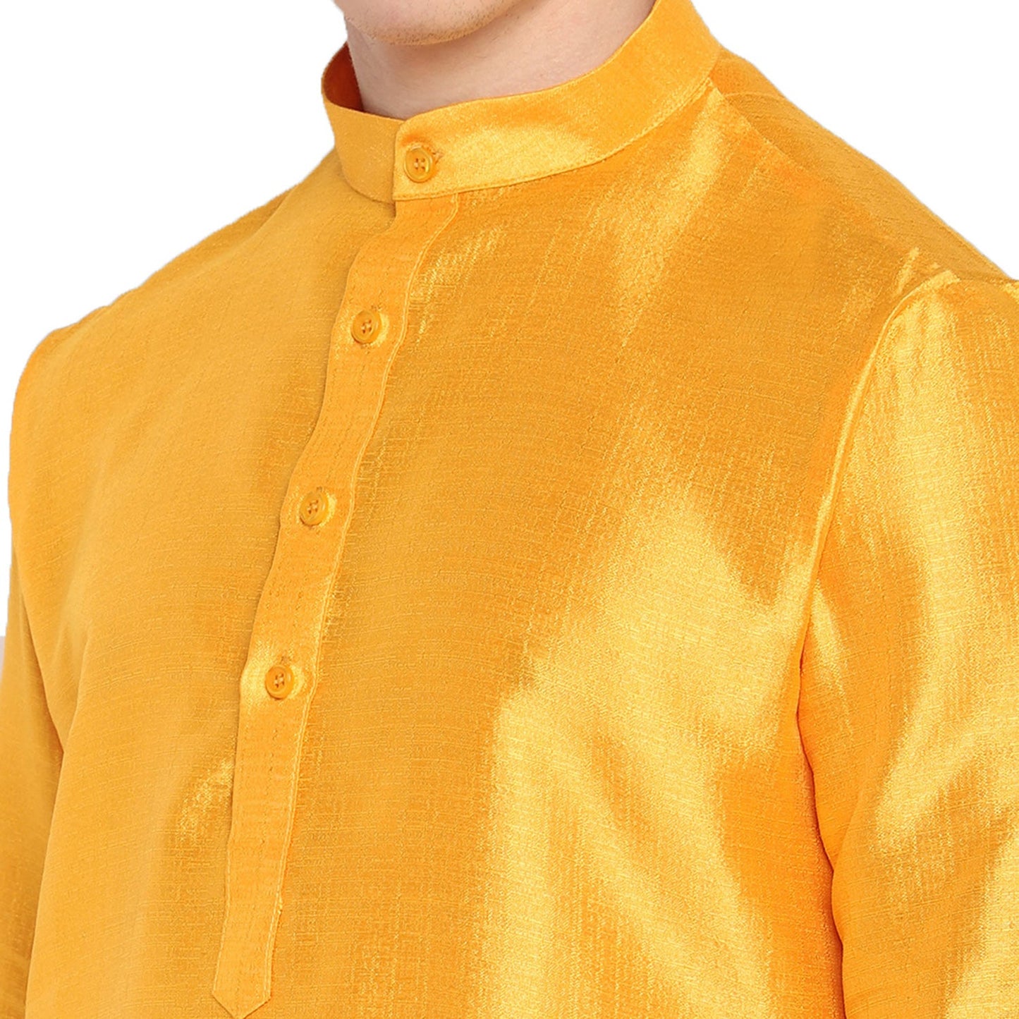 Mustard Solid Straight Silk Blend Men's Kurta
